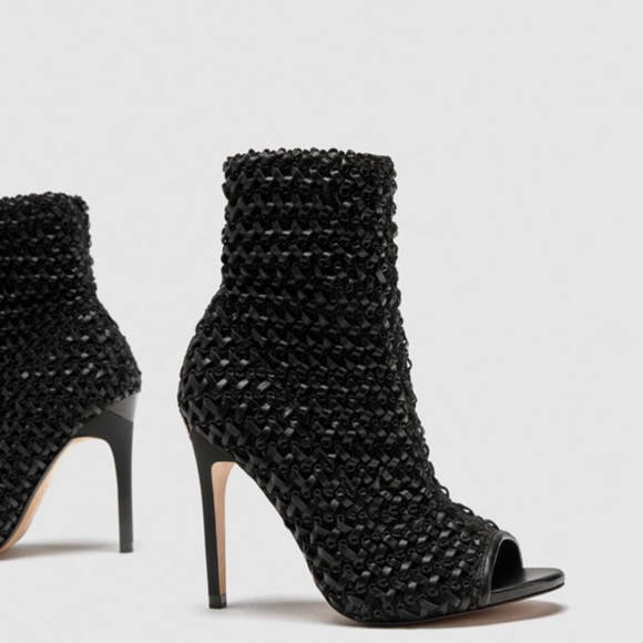 Zara Black Heel Braided Sandals Booties - Picture 6 of 8